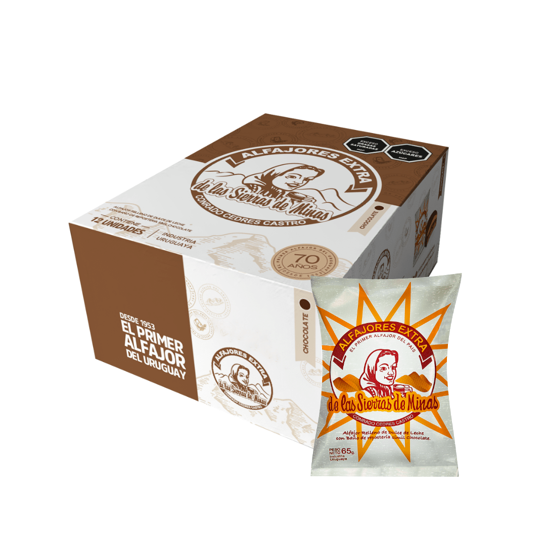Alfajor de las Sierras de Minas CLÁSICO CHOCOLATE x 12 unidades — Caja de 12 alfajores de chocolate Sierras de Minas