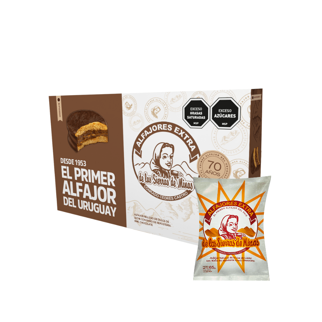 Alfajor de las Sierras de Minas CLÁSICO CHOCOLATE x 6 unidades — Caja de 6 alfajores de chocolate Sierras de Minas