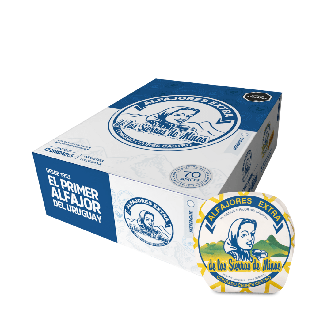 Alfajor de las Sierras de Minas CLÁSICO MERENGUE x 12 unidades — Caja de 12 alfajores de merengue Sierras de Minas